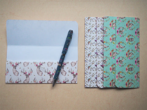 Woodland creatures long money envelopes--set of 3, Christmas, birthdays, gift for her
