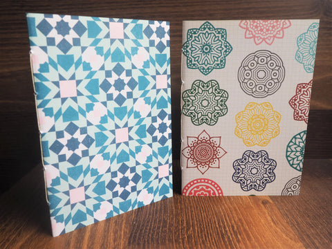 Blue mosaics and colourful mandalas--set of 2 handbound notebooks for Christmas and birthdays