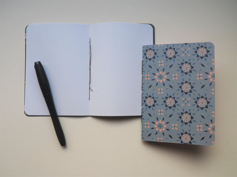Pretty little floral motifs notebooks in red and blue set of 2--for Chinese New Year, Christmas and Valentine's