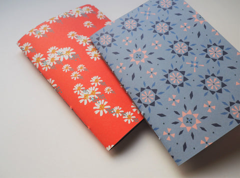 Pretty little floral motifs notebooks in red and blue set of 2--for Chinese New Year, Christmas and Valentine's