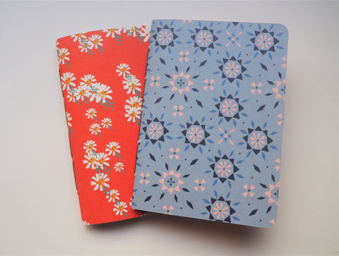 Pretty little floral motifs notebooks in red and blue set of 2--for Chinese New Year, Christmas and Valentine's
