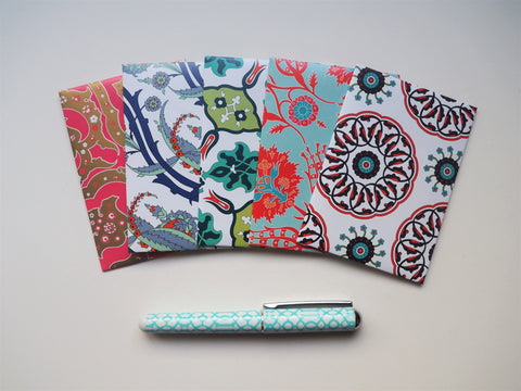 Ornate traditional Turkish patterns with red accents--set of 5 for CNY, Christmas and Eid in wide and horizontal design