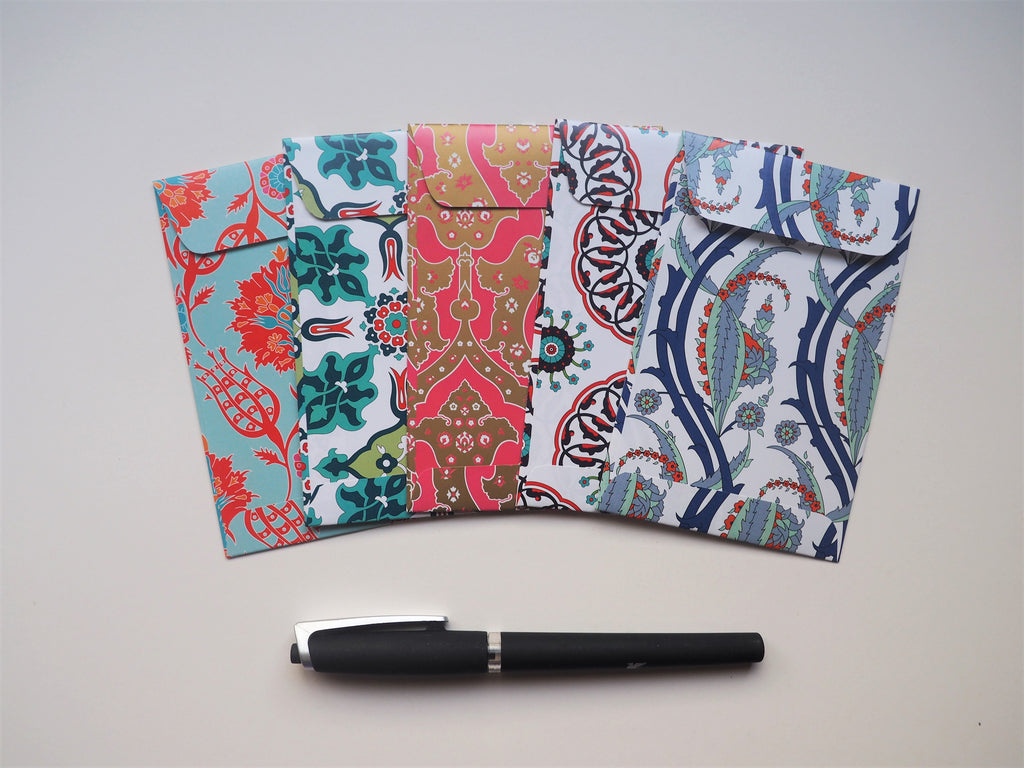 Ornate traditional Turkish patterns with red accents--set of 5 for CNY, Christmas and Eid in wide and horizontal design
