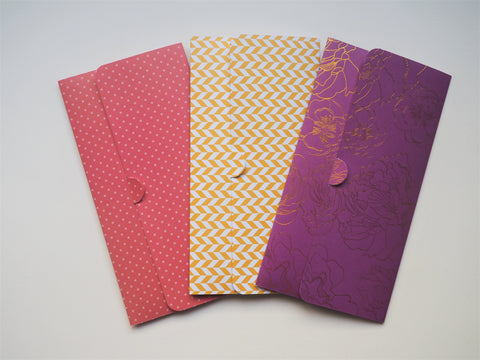 Golden flowers, polka dots and zigzag long money envelopes--set of 3 for CNY, Christmas and birthdays