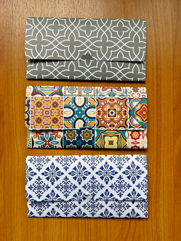 Traditional intricate mosaic tiles long money envelopes--set of 3 for Eid, Christmas gifts and weddings