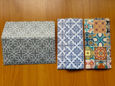 Traditional intricate mosaic tiles long money envelopes--set of 3 for Eid, Christmas gifts and weddings