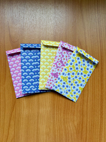Bright pink and yellow fans and flowers money envelopes--set of 5 for Christmas, CNY and Eid for kids
