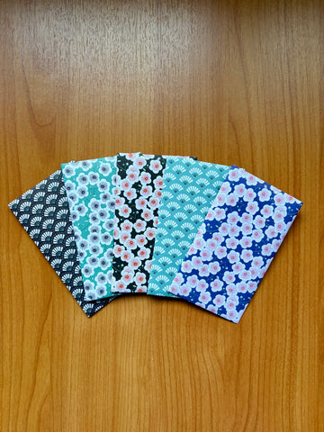 Elegant black and green fans and flowers money envelopes--set of 5 for Christmas and Eid