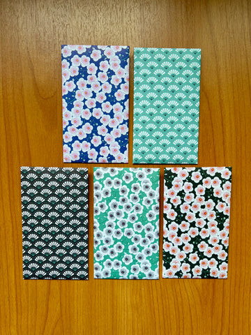 Elegant black and green fans and flowers money envelopes--set of 5 for Christmas and Eid