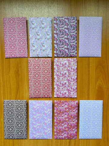 Red and lilac petite florals origami money envelopes--set of 10 in tall design, for kids, Chinese New Year, Christmas, voucher holders