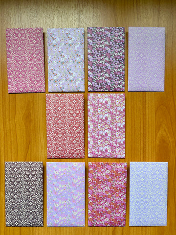 Red and lilac petite florals origami money envelopes--set of 10 in tall design, for kids, Chinese New Year, Christmas, voucher holders