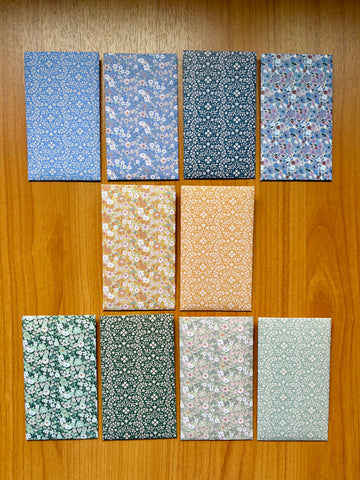 Blue, green and mustard petite florals origami money envelopes--set of 10 in tall design, for kids, Eid, Christmas