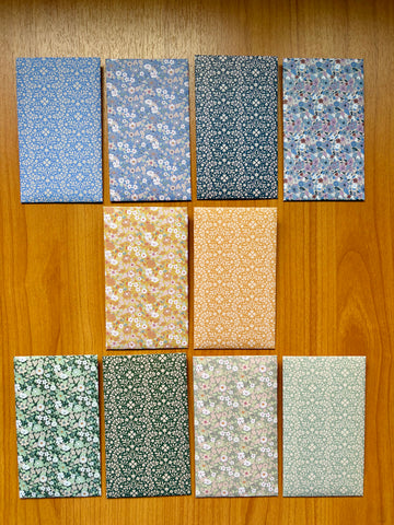 Blue, green and mustard petite florals origami money envelopes--set of 10 in tall design, for kids, Eid, Christmas