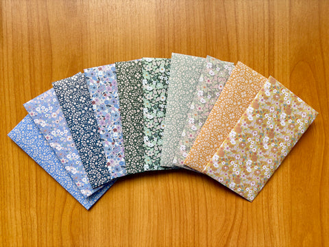 Blue, green and mustard petite florals origami money envelopes--set of 10 in tall design, for kids, Eid, Christmas