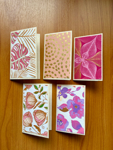 Delicate pink mini notecards with shiny and textured floral designs--set of 5 for girlfriends, Mother's Day, Christmas, co-workers