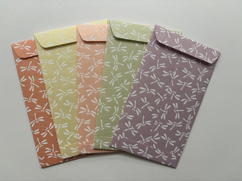 Colourful pastel dragonflies money envelopes for kids in tall size--set of 5 for Eid, Christmas, Chinese New Year and birthdays