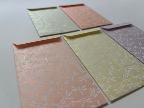 Colourful pastel dragonflies money envelopes for kids in tall size--set of 5 for Eid, Christmas, Chinese New Year and birthdays