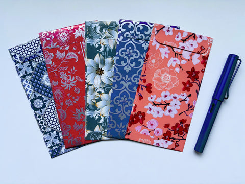 Arabesque and floral money envelopes in jumbo and wide sizes--set of 5 for CNY, Eid and Christmas
