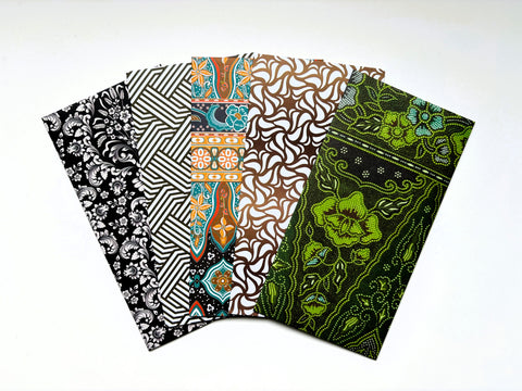 Green, black and gold geometric and batik money envelopes--set of 5 in wide or jumbo size
