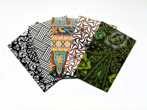 Green, black and gold geometric and batik money envelopes--set of 5 in wide or jumbo size