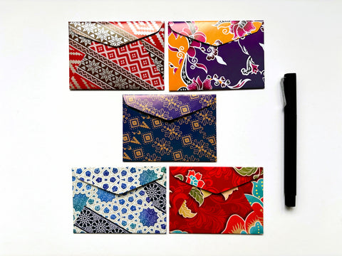 Updated bright festive batik money envelopes on glossy paper for Eid--set of 5 in wide and horizontal sizes