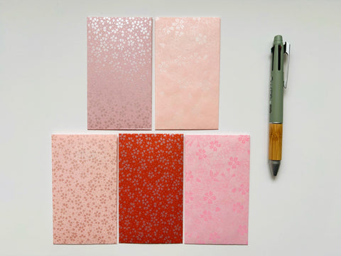 Premium origami money envelopes in pink sakura designs--set of 5 in tall size for CNY, Eid, Christmas, weddings and birthdays