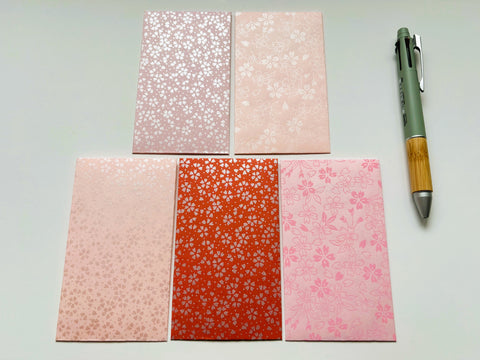 Premium origami money envelopes in pink sakura designs--set of 5 in tall size for CNY, Eid, Christmas, weddings and birthdays