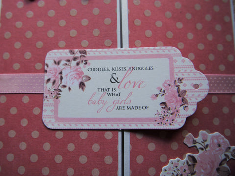 Baby girl pink polka dot square gatefold card