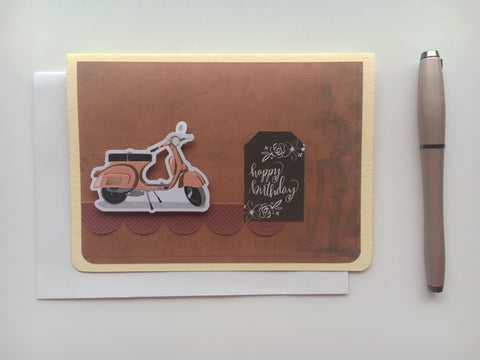Happy birthday card for men--vintage scooter