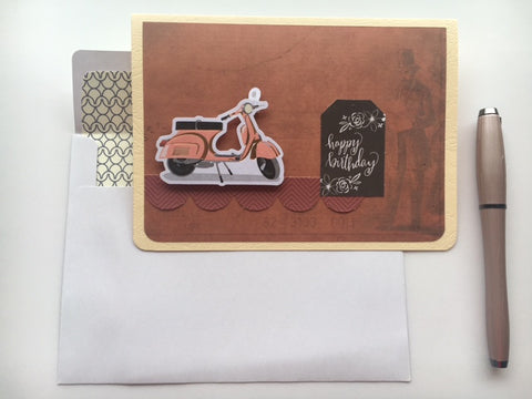Happy birthday card for men--vintage scooter