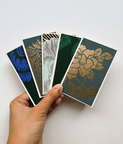 Classic dark mini notecards in blue and green tones--set of 5 notecards only