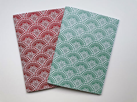 Green and red doilies set of 2 blank notebooks for Christmas, CNY, birthdays