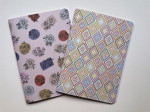 Colourful floral and diamonds large notebooks set of 2 for Christmas, children's birthdays