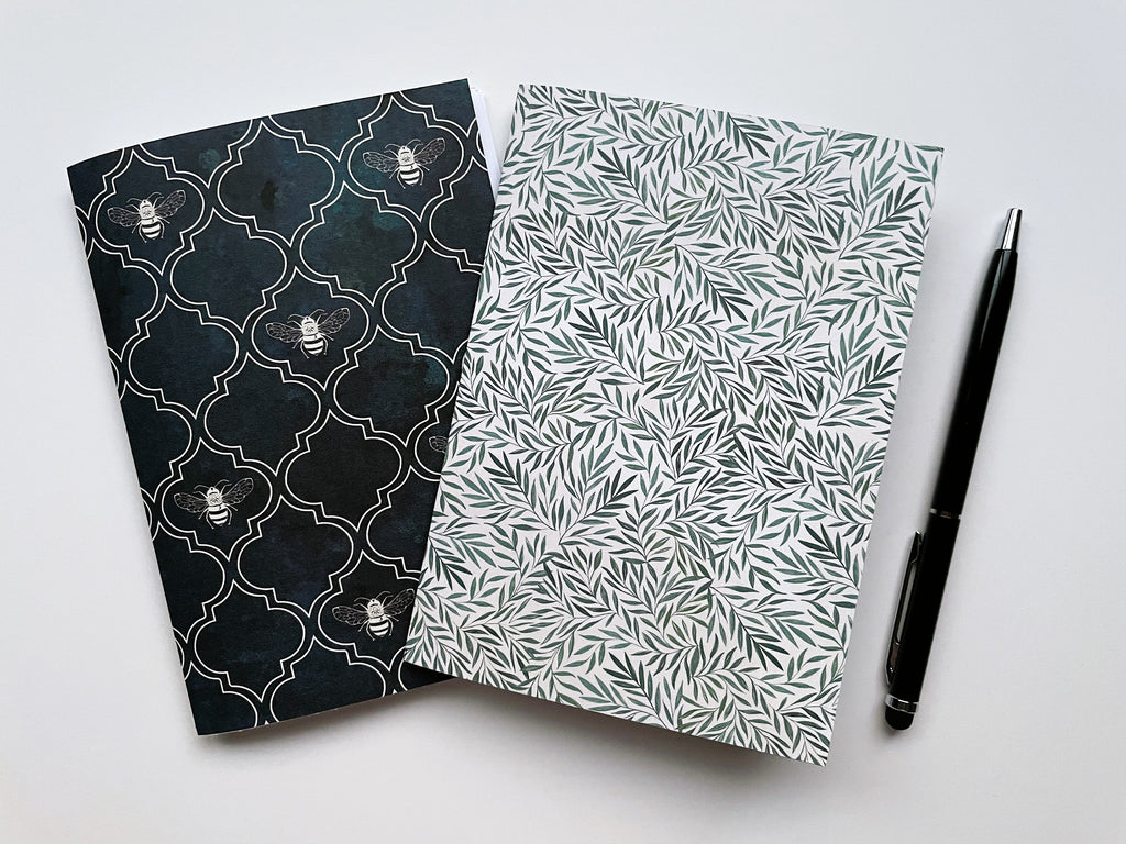 Buzzing bees and wild ferns notebook set of 2--gifts for nature lovers for Christmas, birthdays