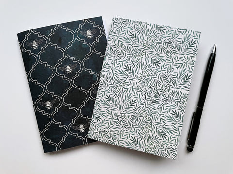 Buzzing bees and wild ferns notebook set of 2--gifts for nature lovers for Christmas, birthdays