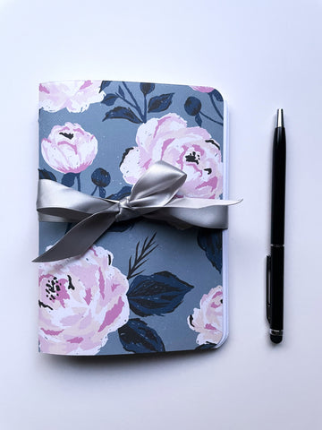 Pink and blue roses and florals notebooks set of 2--for Christmas, birthdays, weddings