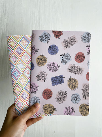 Colourful floral and diamonds large notebooks set of 2 for Christmas, children's birthdays