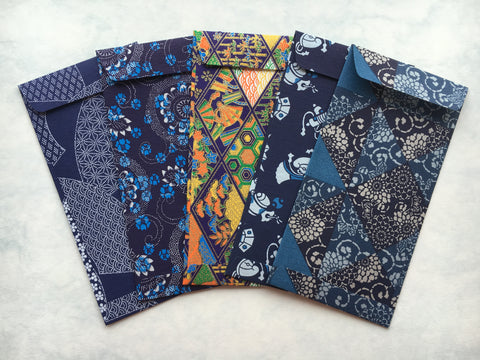 Jumbo premium origami money envelopes in blue and indigo--set of 5 for Lunar New Year, Eid, Christmas and weddings