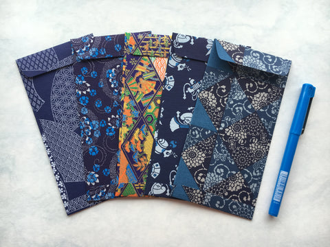 Jumbo premium origami money envelopes in blue and indigo--set of 5 for Lunar New Year, Eid, Christmas and weddings