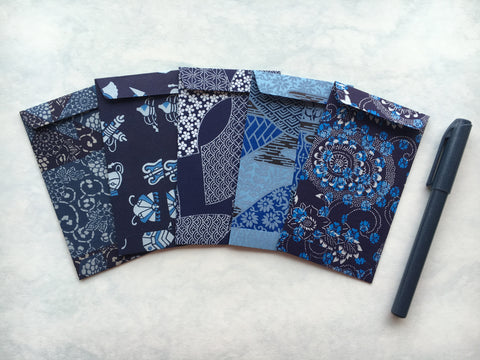 Premium origami money envelopes in blue and indigo, voucher holders, gift card holders