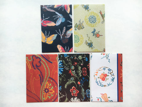 Classic Chinese embroidery patterns money envelopes for Lunar New Year--set of 5 in wide design
