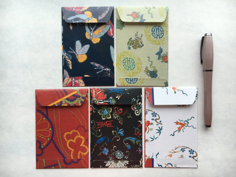 Classic Chinese embroidery patterns money envelopes for Lunar New Year--set of 5 in wide design