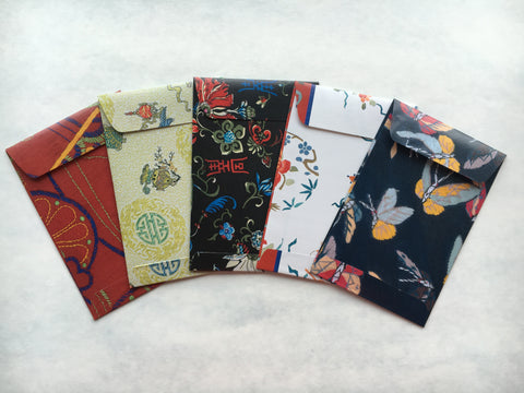 Classic Chinese embroidery patterns money envelopes for Lunar New Year--set of 5 in wide design