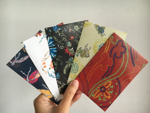 Classic Chinese embroidery patterns money envelopes for Lunar New Year--set of 5 in wide design