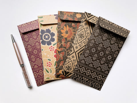 Elegant batik money envelopes on kraft paper for Eid in jumbo, wide and horizontal sizes