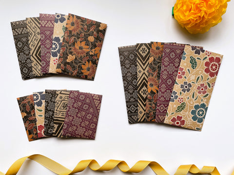 Elegant batik money envelopes on kraft paper for Eid in jumbo, wide and horizontal sizes