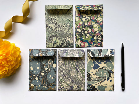 Green and blue artistic marbled money envelopes in wide and horizontal sizes for Eid, Christmas, weddings and birthday celebrations