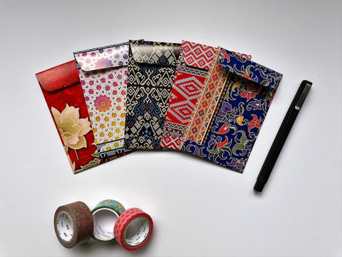 Bright festive batik money envelopes on glossy paper for Eid--set of 5 in wide and horizontal sizes