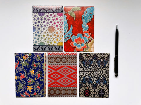 Bright festive batik money envelopes on glossy paper for Eid--set of 5 in wide and horizontal sizes