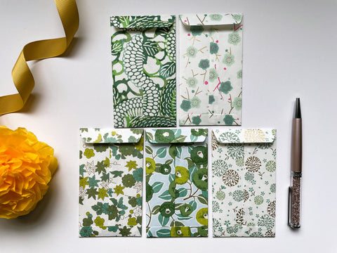 Premium origami money envelopes in light pastel green shades--set of 5 for Eid, Christmas, weddings and birthdays